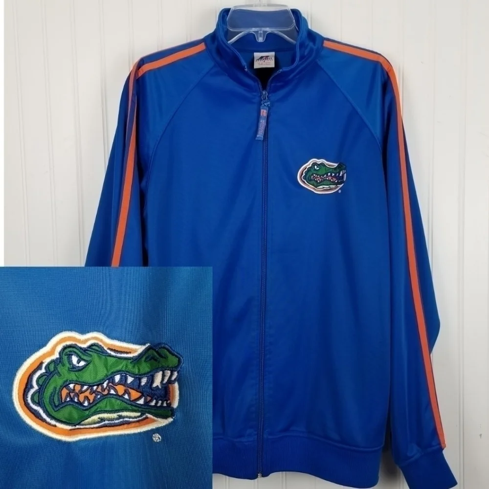 Florida Gators Track Jacket Full Zip Patch Blue Orange Stripe Russell Athletics